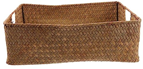 Levemolo Cesta Artesanal De Sauce Cestas Tejidas para Almacenamiento con Tapa Canasta De Pan Bandeja Porta Bolsas De Té Poseedor Cesta Cuadrada Caja De Juguetes Algas Marinas Mimbre Niño