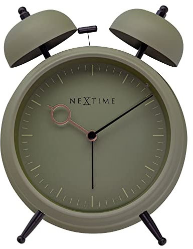 Tischwecker 15x18x7cm - Leise - Lichtfunktion - Olivgrün - Metall - NeXtime Golden Hour