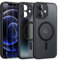 FLLAO Magnétique Coque pour iPhone 12 avec 2 Verre Trempé, Compatible avec MagSafe, Protection d'objectif Tout Compris, Etui Translucide Mat Arrière Housse Fine Antichoc Case (Noir)