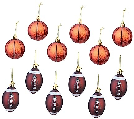 Garneck 12st Weihnachtskugeln Weihnachts-Basketball-rugbyball-Dekoration Bruchsicheres Weihnachten Neuheit Weihnachtssportschmuck Plastik Fußball Weihnachtsbaum