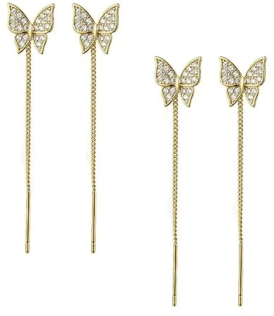 Oaiyeie Lymphvity MagneTherapy Germanium Ohrringe - Glänzende Diamant-Schmetterlings-Ohrringe für Lymphdrainage (2 Paare, Gold)