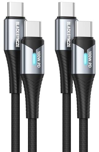 BLACKSYNCZE USB C to USB C Charger Cable [2 Pack 2M], 100W 20V/5A PD Fast Charging Nylon Type C to Type C Cable for 15 Pro Max, MacBook Air, Pad Pro, Galaxy S23 S22, Huawei, Pixel 7