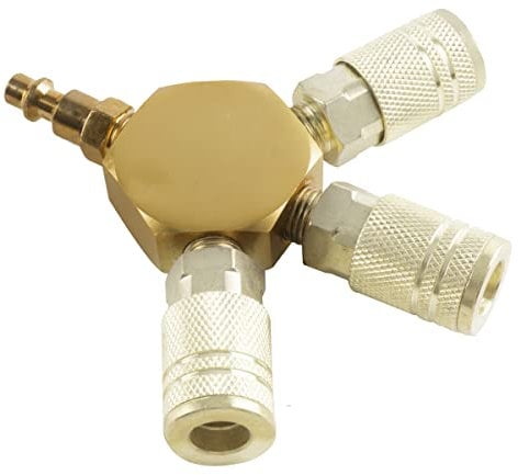 EDIONS 3-Way Air Splitter, 1/4 Inch NPT Hex Style Air Manifold with 3 Pieces Brass Industrial Coupler and Plug - Air Compressor Hose Accessories, Air Compressor Manifold Quick Connect Fittings