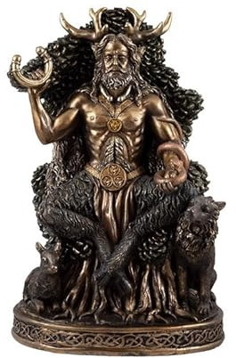 DRW Cernunn Keltischer Gott der Natur, Bronze-Finish aus Kunstharz, handbemalt, 20 x 15 x 30 cm
