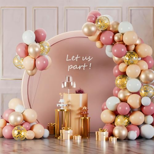 Retro Rosa Luftballon Girlande Set - 130 Stück, 100% Naturlatex, Blush Metallic & Konfetti Ballons, Helium Ballonbogen für Boho Geburtstag, Babyparty, Hochzeit Deko
