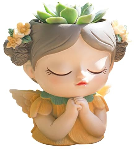 Domigard Head Planter, Resin Human Head Planters Indoor/Outdoor, Succulent/Flower Pots with Drainage Hole, Cute Fairy Pots for Home/Garden Decoration (Yellow)