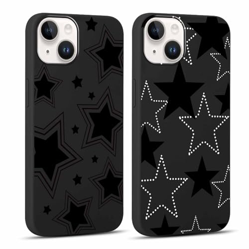 Yoedge 2 Stück Handyhülle für iPhone 14 / iPhone 13 Hülle 6,1, Stern Muster Design Frauen Mädchen Aesthetic Kawaii Motiv Handyhülle Dünn Weich Schwarz Silikon TPU Stoßfest Schutzhülle für iPhone 13