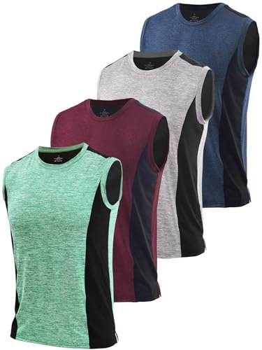 Ymmchy Herren Gym Tank Top Ärmelloses Muskelshirt Fitness Tanktop Quick Dry Achselshirt Bodybuilding Unterhemd 4er Pack Dunkelblau/Hellgrau/Weinrot/Grün XL