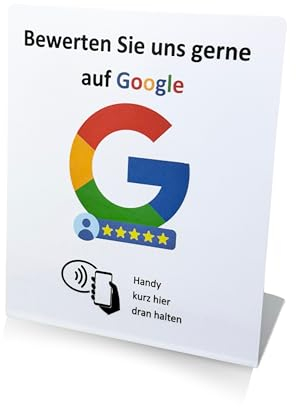 NFC Aufsteller Display für Google Bewertungen | Vorprogrammiert auf Ihr Geschäft | Starkes Google Ranking für Ihr Unternehmen (weiß)