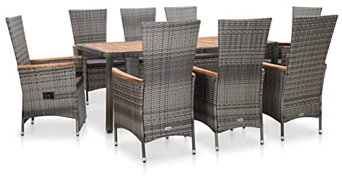 Gaseeto Rattan gartenmöbel Set 8 Personen Garten sitzgruppe 8 Personen Gartenmöbel Set 8 Personen Rattan sitzgruppe 8 Personen gartenmöbel Set 8 stühle mit Tisch mit Auflagen-Grau-9-tlg