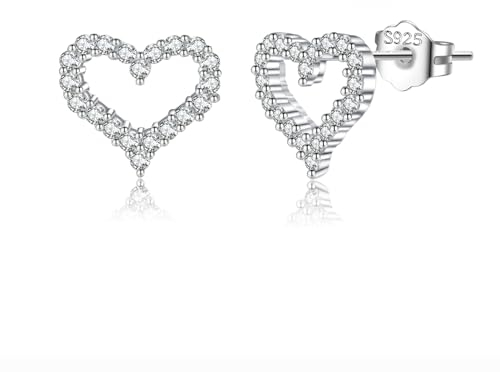 SLUYNZ Solid 925 Sterling Silber CZ Herz Ohrringe Ohrstecker für Frauen Teenager Kleine Herz Ohrstecker Liebe (A-Silber)