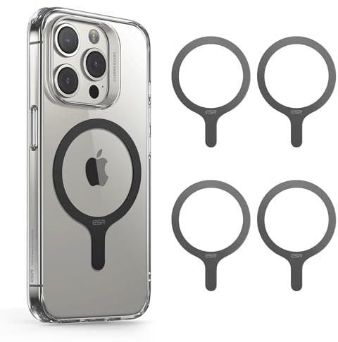 ESR für MagSafe Ring Aufkleber Metallring, 4 Stück Magnet Metallring für Handyhülle, Universelles MagSafe Sticker, für iPhone 16/16e/15/14/13/12/11/X, Galaxy S24/S23/S22/S21/S20 und mehr, Schwarz