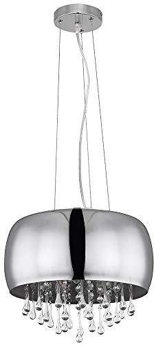 Globo Pendellampe Hängeleuchte Wohnzimmerlampe Deckenlampe Esszimmerlampe, Metall Chrom Glas rauchfarben Kristalle, 5 Flammig E14, DxH 35x120 cm