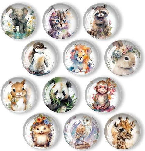 XoeLLe 12 Stück Tiere Magnete für Kühlschrank, Whiteboard, Glasmagnettafel - Lustige Magnete für Metallplättchen und Magnettafel (30mm)