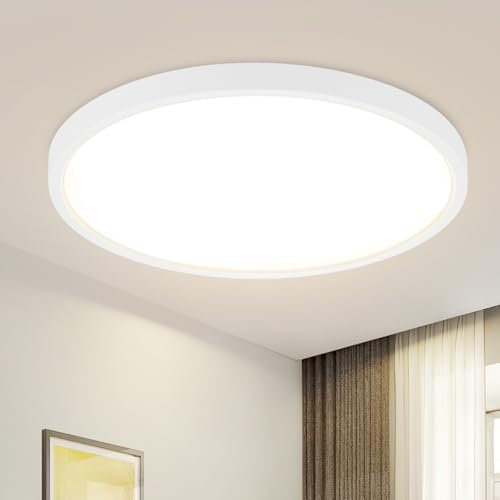 muyuua Deckenlampe LED Deckenleuchte Schlafzimmer - Badezimmerlampe Flach 15W Schlafzimmerlampe Schwarz Badezimmer Deckenbeleuchtung Kaltweiß Badlampe IP44 Flurlampe Rund Ø22cm für Bad Küche Flur