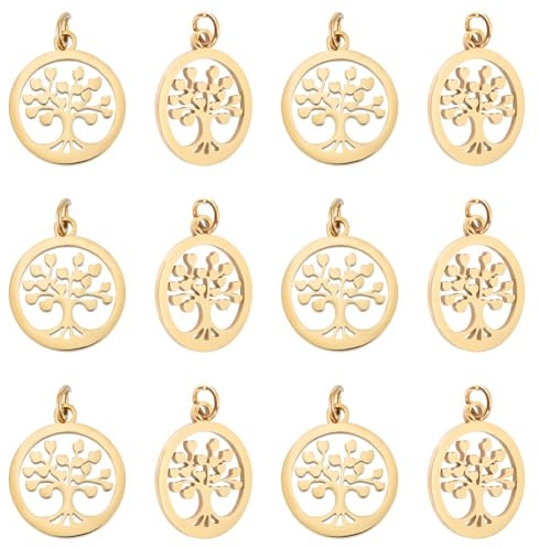 UNICRAFTALE 12Pcs Breloque Arbre de Vie Acier Inoxydable Pendentifs Arbre de Vie Dorés avec Anneaux de Jonction Breloques Creuses pour Bracelets pour Boucles D'Oreilles Colliers Fabrication de Bijoux