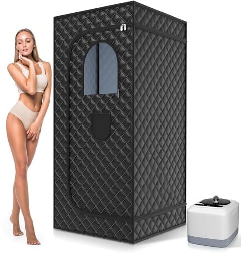Sauna de vapor para el hogar 180x90x90cm, sauna portátil con generador de vapor de 3 L, mando a distancia, silla de sauna, 9 niveles de ajuste de temperatura, sauna plegable de 1000 W, cabina de sauna