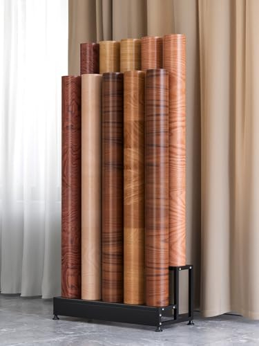 Woodgrain Wallpaper Holder Display Stand Commercial Metal Storage Rack for Vinyl Roll Tablecloth PVC Film Textile Fabric Car Color Change Wrap 2 Tier Holds 10 Rolls