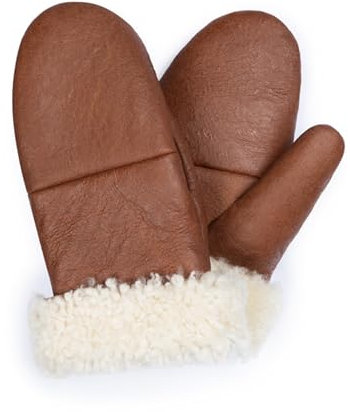 Valcuer 1887 Fäustlinge COZY MITTEN warme Unisex Handschuhe aus hochwertigem Lammfell, Fell, Leder - bequem, warm und hochwertig in Cognac (Braun), in Gr. 7