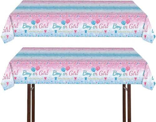 YILANJIN 2 Stück Gender Reveal Party Tischdecke 137x274 cm, Rosa Blau Rechteckige Kunststoff Tischdecke, Wasserdichtes Tischtuch für Babyparty, Baby Shower, Mädchen oder Jungen Geburtstag Deko