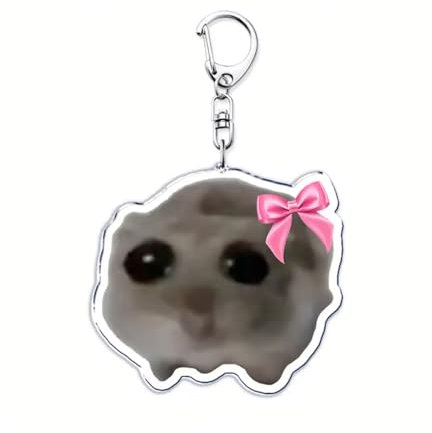 PIDAK Schlüsselanhänger Hamster Triste Meme Social Media - Acryl - 4 x 4 cm, grau, XL