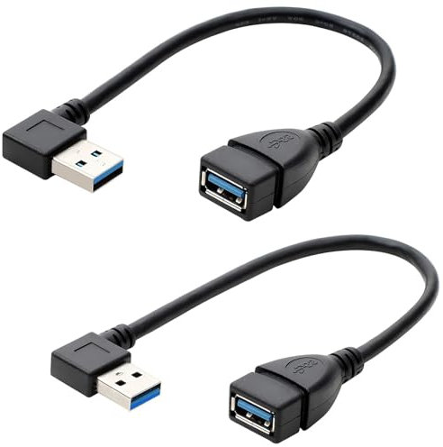 2PCS SuperSpeed USB 3.0 Extension Data Cable,90 Degree Male to Female Adapter Left and Right Angle Extender Cable,Short USB Extension Cables for Devices with USB Port (20cm, 8in)