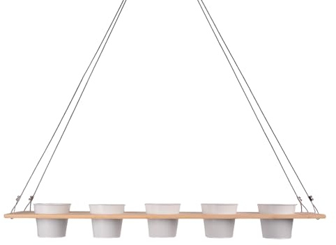 UNUS Kräuterbar Pflanzenregal Weiß Bambus 100 x 16 cm Kräuterregal | zum Aufhängen mit Drahtseil, Kräuterhalter für Küche, Balkon, Terrasse