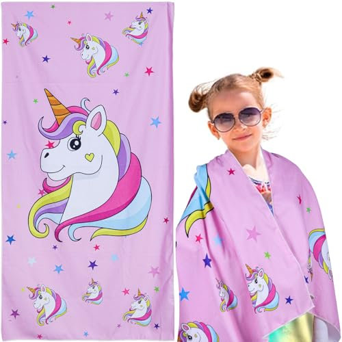 Mermaid Kids Beach Towel,Beach Swimming Towels for Girls Kids Children's Bath Towel Lightweight Beach Towel Quick Dry Ultra Absorbent Pool Blanket Camping Travel Shower Towel,30 x 60 (Unicorn)