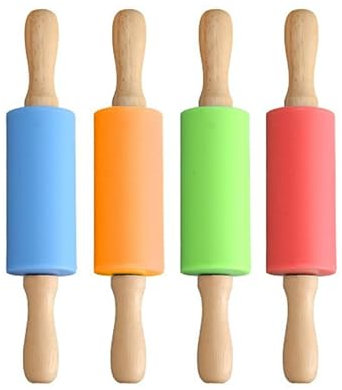 ​FHISKUNYU Mattarello Piccolo, Mattarello Silicone con Manico in Legno - Set da 3 (Rosso, Blu, Verde), 23 x 4,3 cm, Superficie Antiaderente, Facile da Pulire per Pasta Pizza, Biscotti, Torte​