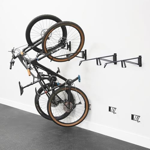 StoreYourBoard SwivelStow Fahrradträger, Garagenaufbewahrung, 4 Stück – 4 Mountainbike-Wandhalterungen – robuster Fahrradaufhänger – kein Anheben des Fahrradregals – hält 31,8 kg Kapazität