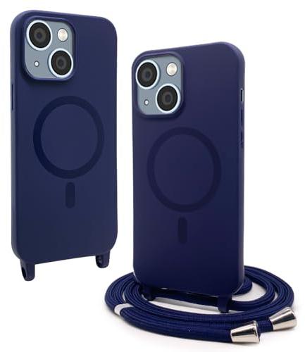 VAVAVOOMY Handykette Hülle für iPhone 15(6.1) mit Band Halsband Lanyard (abnehmbar) Handyhülle, Verstellbarer Lanyard.Magnetisch Stoßfest Silikonhülle Wireless Charging kompatibel .-Blau