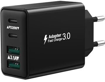 USB C Ladegerät, 40W 4 Ports Mehrfach Schnellladegerät Stecker mit PD+USB Power Adapter, Ladestecker Netzteil für iPhone 17 16 15 14 13 12 11 Pro/Max/Plus, iPad, Samsung S24 S23 USB C Fast Charger