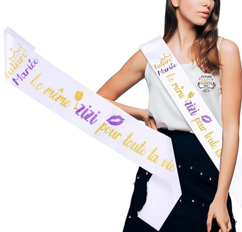 Écharpe Mariée Drôle Même Zizi Pour Toute La Vie + Badge Humour Future Mariée EVJF – Accessoires Enterrement de Vie de Jeune Fille – Cadeau Future Mariée (femme)