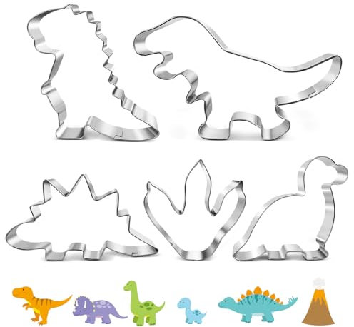 5 Stück Keksausstecher Dino Ausstecher Plätzchen,Groß Trex Spinosaurus Fußabdruck Ausstechformen Kinder Dinosaurier Cookie Cutter Edelstahl für Kekse Fondant Tortendeko Geburtstag Party Dino Thema