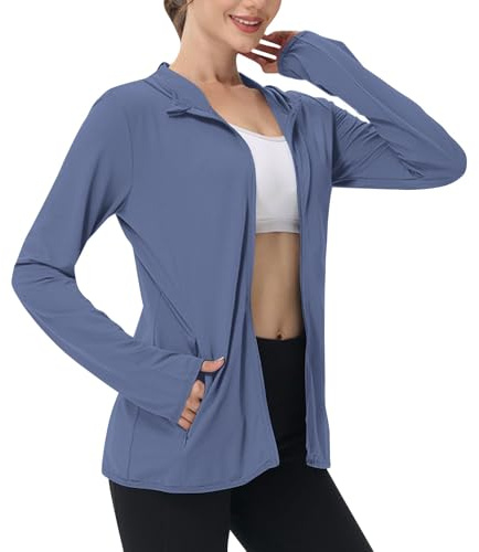BFSWL Ropa de protección UV para mujer, chaqueta de manga larga transpirable, sudadera con capucha de verano, protección solar, chaqueta deportiva, UV-protección, camiseta deportiva, chaqueta para