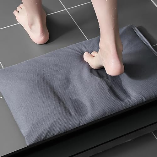 Volminex Kieselgur Badematte, Weich Badteppich, Super Saugfähige Badvorleger, Badezimmerteppich rutschfest, Abnehmbar Duschvorleger für Badewannen, Dusche, Toilette (Dunkelgrau, 60 x 40 cm)