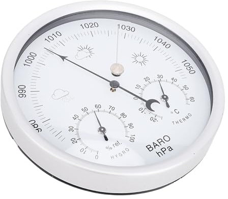 Round Weather Station Barometer Hygrometer Mechanical Movement Thermometer Hydrometer for Office Home Weather Forecaster, Barometers