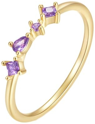 Wycian Ring mit Gravur Damen Ringe mit Stein Gold 14 Karat Gelbgold Au585 2mm Birnenförmig Amethyst Größe 57 (18.1) Vorsteckring für Tante Elegant Schmuck