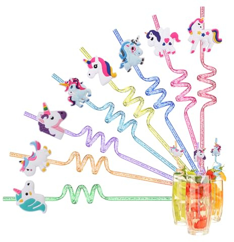MHwan 8 Stück Einhorn Strohhalme Kinder, Einhorn Deko Kindergeburtstag, Wiederverwendbare Strohhalme, Geeignet für Party Deko, Kindergeburtstage, Familienfeiern