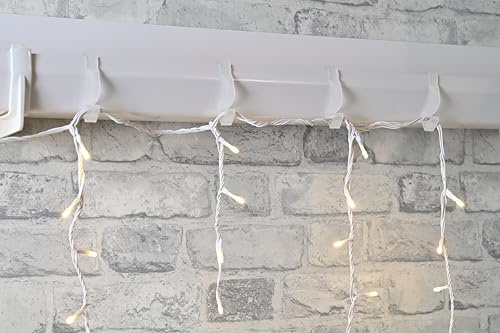 Festive Productions 16 Clear Large Gutter Hooks – Heavy-Duty Outdoor Hooks for Christmas Lights & Rope Lights – Weather-Resistant Plastic