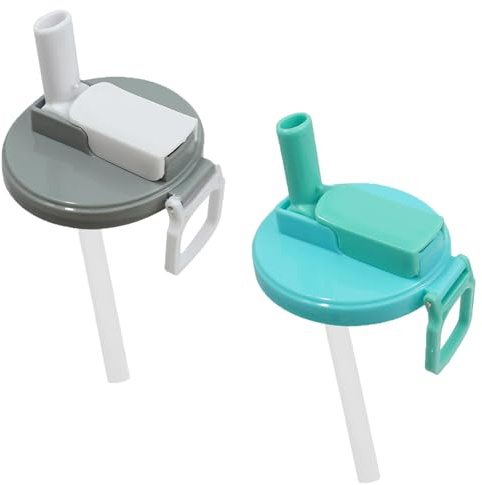 2 PCS Reusable Silicone Soda Can Lids, Gray and Blue Straw Soda Can Lid, Soda Cans Covers with Straws, Portable Handle Reusable Beverage Coke Cans Lids for Beer/Juice