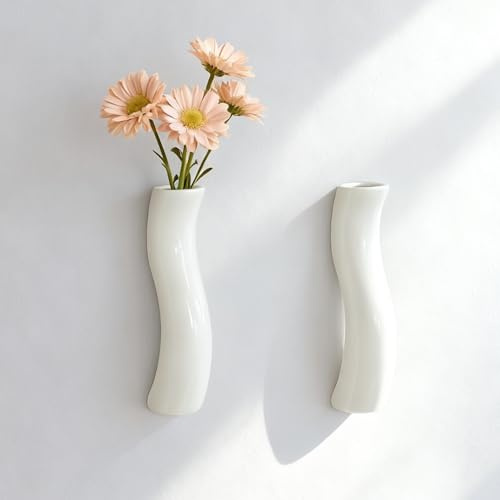 JIDOFUE Moderne Wandvase aus Keramik,5.9 Zoll Hängende Blumenvase für Pflanzen, Dekorative Wandvase für Wohnzimmer, Büro und Badezimmer