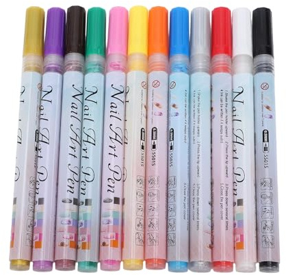 ZJchao 12 Farben Nail Art Stifte, 12 Stück Ultrafeine Spitze, Schnell Trocknende Acryllack-Marker für DIY-Nägel und den Professionellen Salongebrauch, ABS-Tinte auf Ölbasis