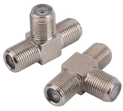 lasuroa 2pcs Coaxial Cable Splitter, Zinc Alloy 3 Way F-Type Female to Dual F Female 3-Way Aerial Splitter Antenna Combiner T-Shape Coax Connector Cable Adapter for TV Video VCR Satellite Tuner