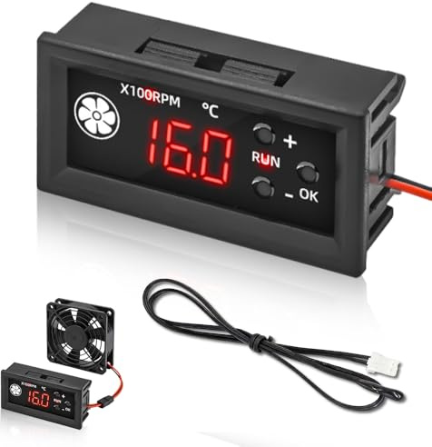 PWM Fan Speed Controller, 12 V DC 4 Fili, Regolatore di Velocità della Ventola con Display Digitale di Velocità e Temperatura, Controller Ventola con Sonda di Temperatura, Supporta PWM 3A 25kHz