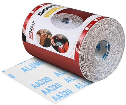 MOGRQAP Rouleaux de Papier Abrasif 93MM x 5M, Grain 320 Papier de Verre Humide et Sec Rouleau Abrasif à l'Oxyde d'Aluminium pour Bois Métal Dérouillage Polissage