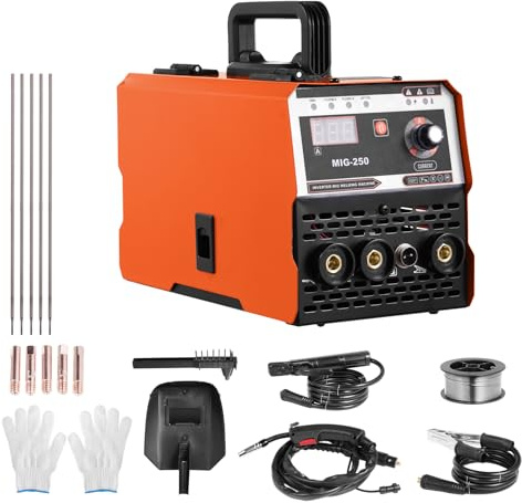 Teodute MIG/MMA/TIG 3 en 1 Multifuncional Maquina de Soldar 240V 250A, Soldador Inverter con Pantalla Led, Incluye Hilo Tubular y Soplete Mig, para Aficionados y Profesionales del Bricolaje