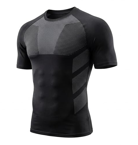 T-Shirt de Compression Homme Manche Courte Maillot Sport Respirant Séchage Rapide Baselayer Fitness Running Entraînement Gym