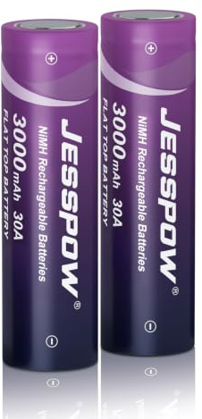 Piles Rechargeables Haut Plat, 30A, 2Pcs 3000 mAh NiMH Batteries | Haute capacité Batteries pour Lampe Frontale LED, Voiture télécommandée (, Pas de Piles AA)