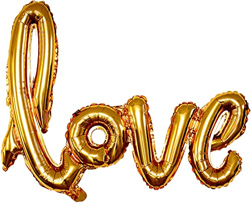 DekoRex® Gold 'love' Schriftzug Ballon, 1 Stück, 36cm x 54cm, Unisex, Erwachsene, Paare, Romantiker, Hochzeitstag, Jahrestag, Verlobung